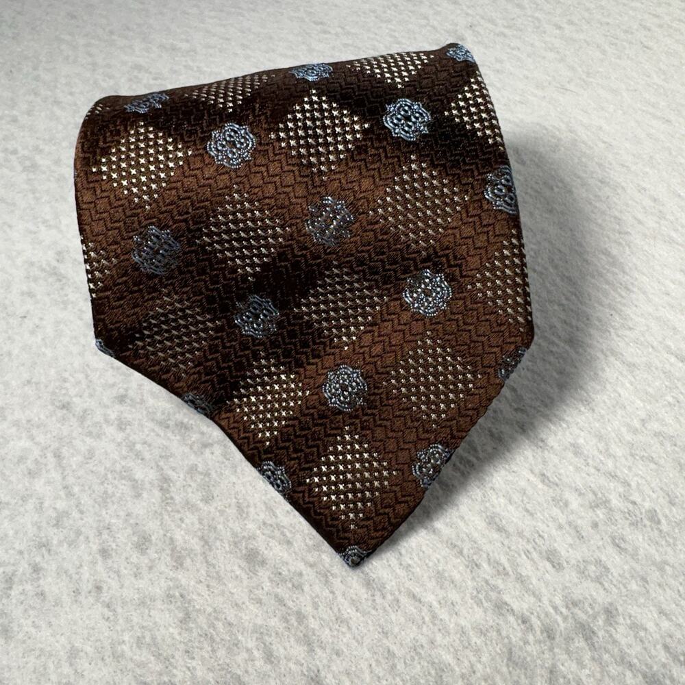 Vintage Mitzi Cravat Tie Brown Geometric Rhodia Acetate Woven in France 52"